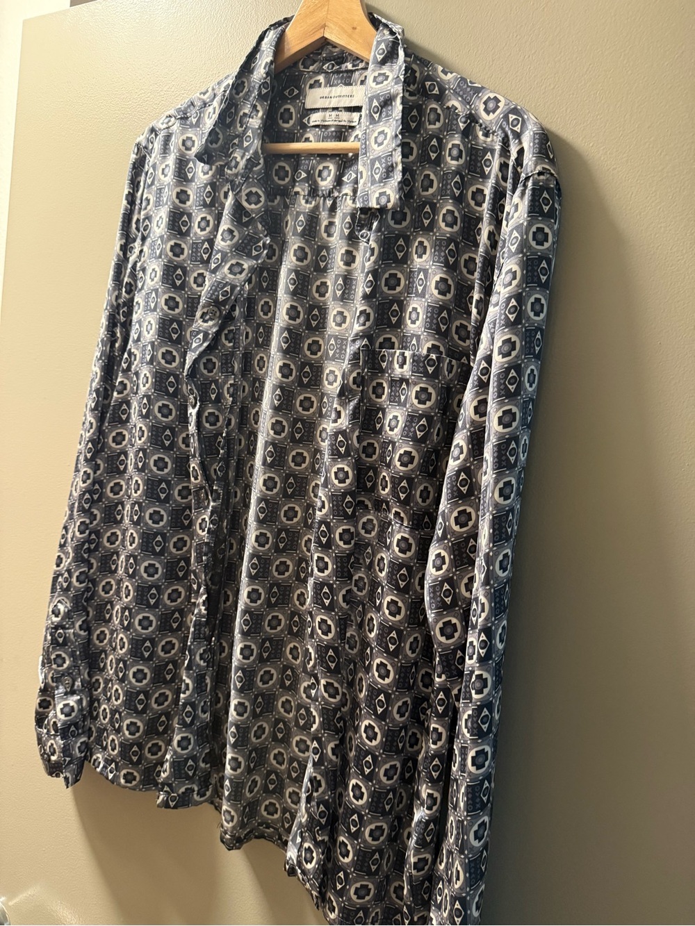 Men's Navy Patterned Long-Sleeve Shirt Jacket